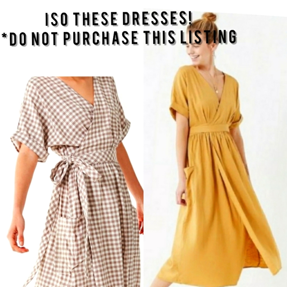 ISO Urban Outfitters Gabrielle Midi Linen Wrap Dresses in Yellow & Gingham